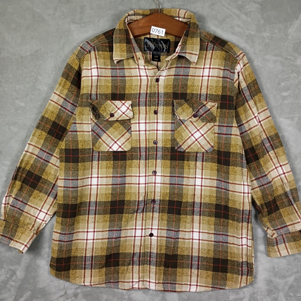 Lodge Outfitters Flannel Shirt Mens XL Tan Plaid Gorpcore Hiking Work Wear